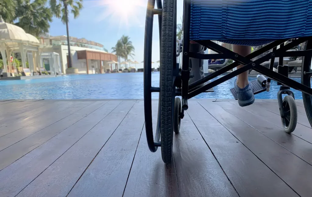 Water wheelchairs and other pool products for people with mobility challenges make the pool more accessible.